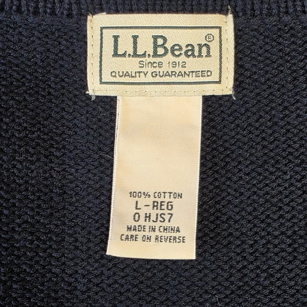 LL Bean Cardigan Sweater Cotton Knit V-Neck Large Navy Blue Grandpacore‎